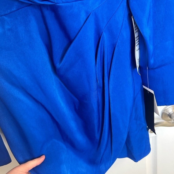 ADRIANNA PAPELL faux SATIN WRAP DRESS WITH LONG SLEEVES dark blue size 8 NWT - Picture 16 of 16